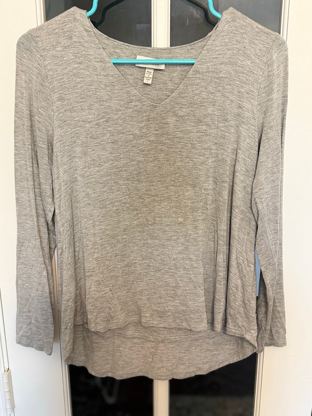 Kinross Gray Layered High Low V-Neck Long Sleeve Top Size Small